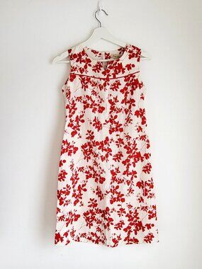 Linen Blend Red Floral Dress Sleeveless Summer Dress I Size S